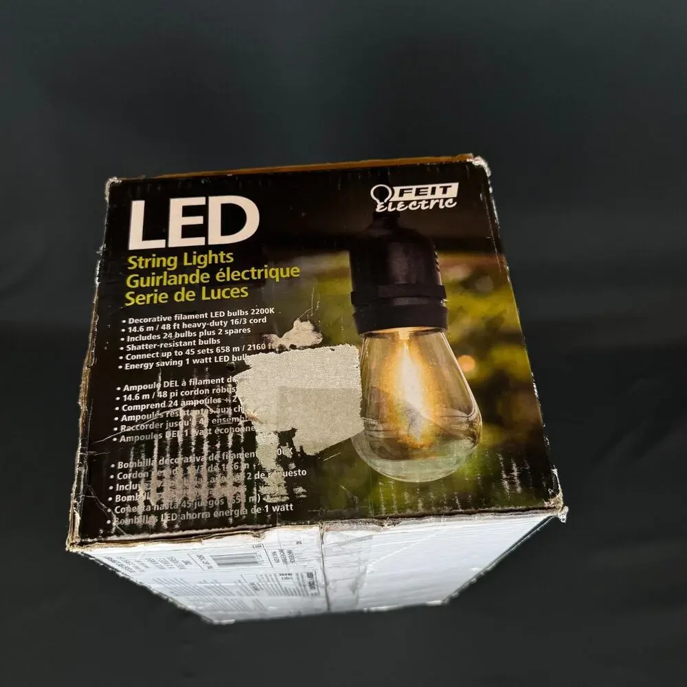 Feit Electric 710090 48ft LED String Light - Black 24x light new open box